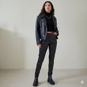 Maick Harold Paris Vtg Stirrup Pant 38 US S Black Velvet Silver Polka Dot Grunge